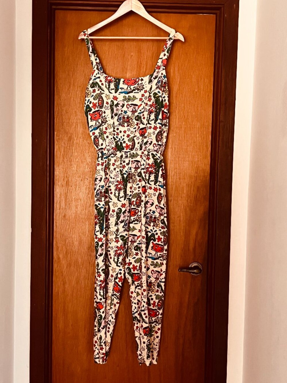 Nooworks “Bugs Life” Fruit Picnic Striped Sleeveless Overalls – LARGE Made in CA